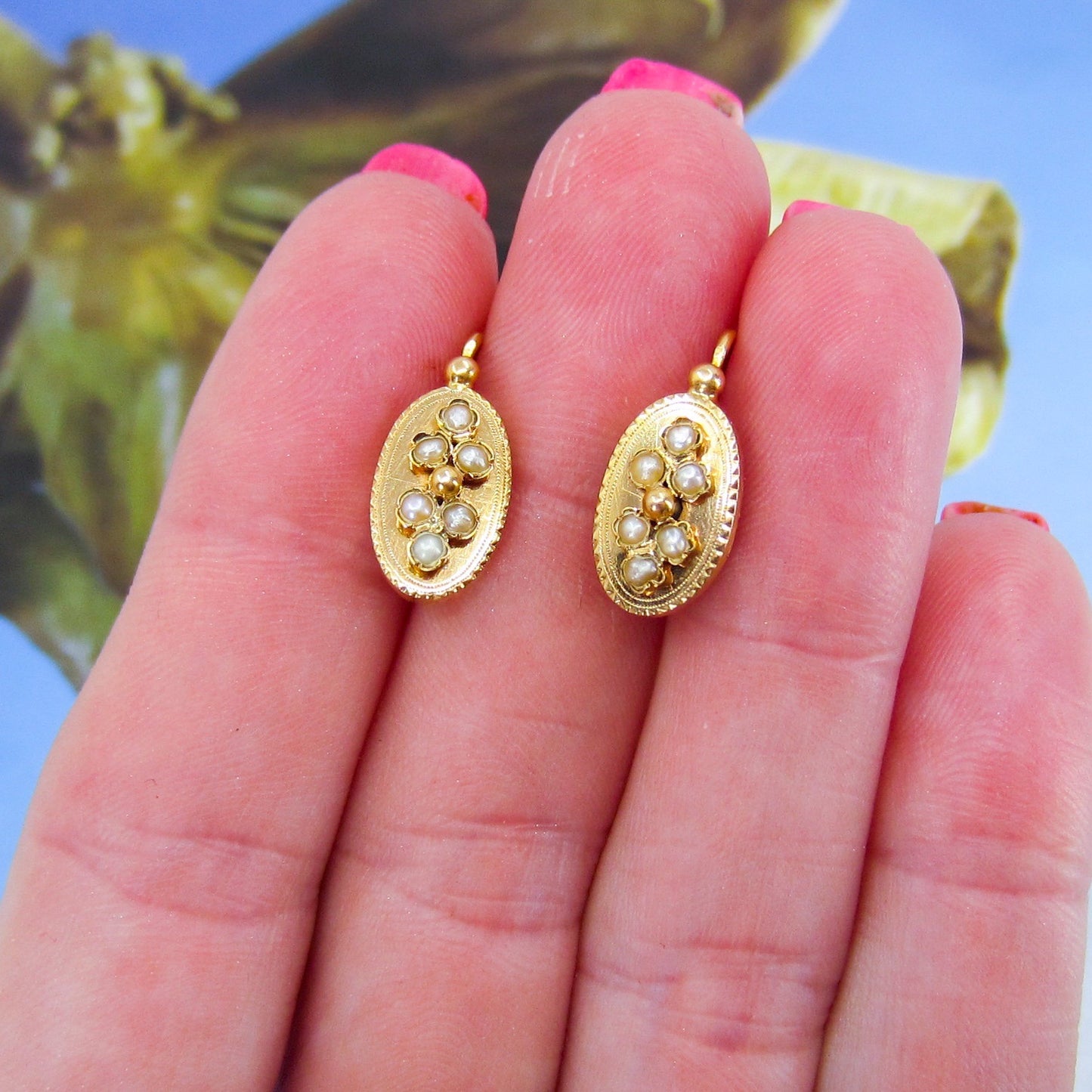 SOLD-Victorian Seed Pearl Earrings 18k, French c. 1890