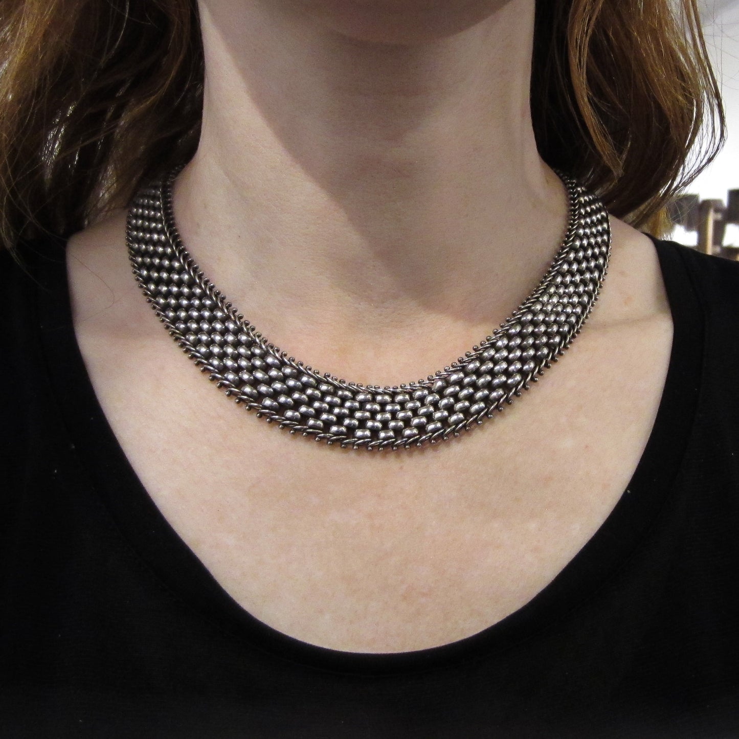 SOLD-Vintage Woven Mesh Collar Sterling c. 1980