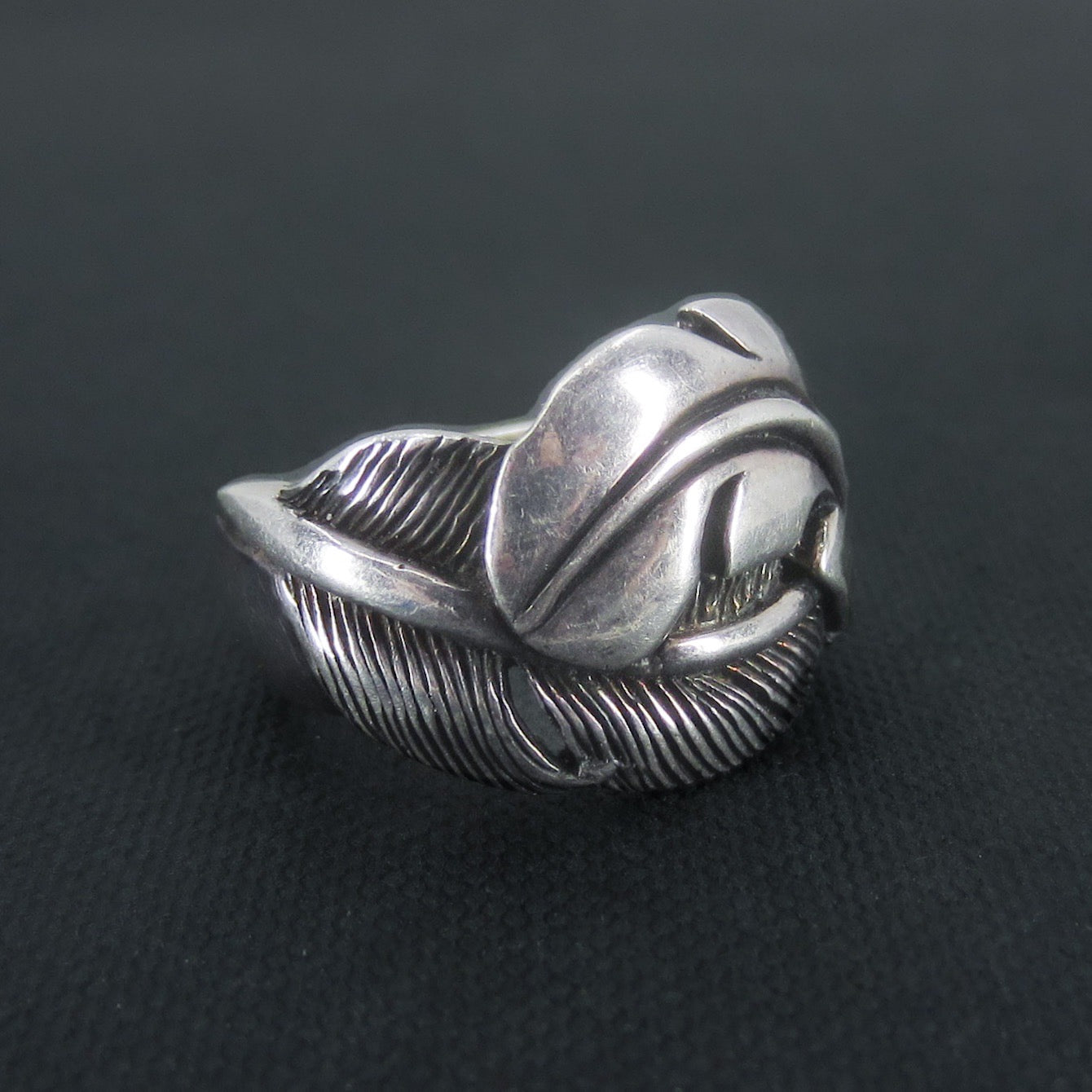 SOLD-Vintage Large Feather Ring Sterling Silver c. 1970