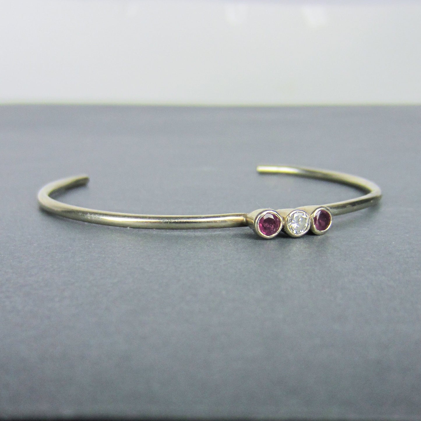 Vintage Ruby and Diamond Delicate Cuff Bracelet 14k c.1990