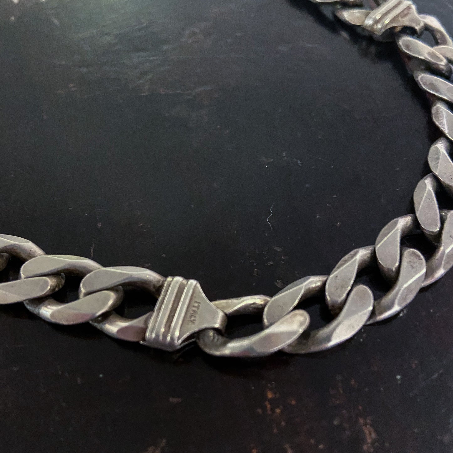 SOLD--Heavy Unisex Flat Curb Link Chain Sterling c. 1980