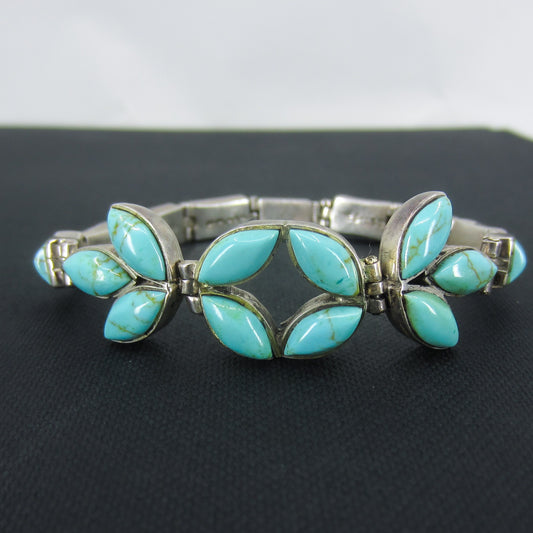 SOLD--Vintage Taxco Turquoise Bracelet Sterling, Mexico c. 1970