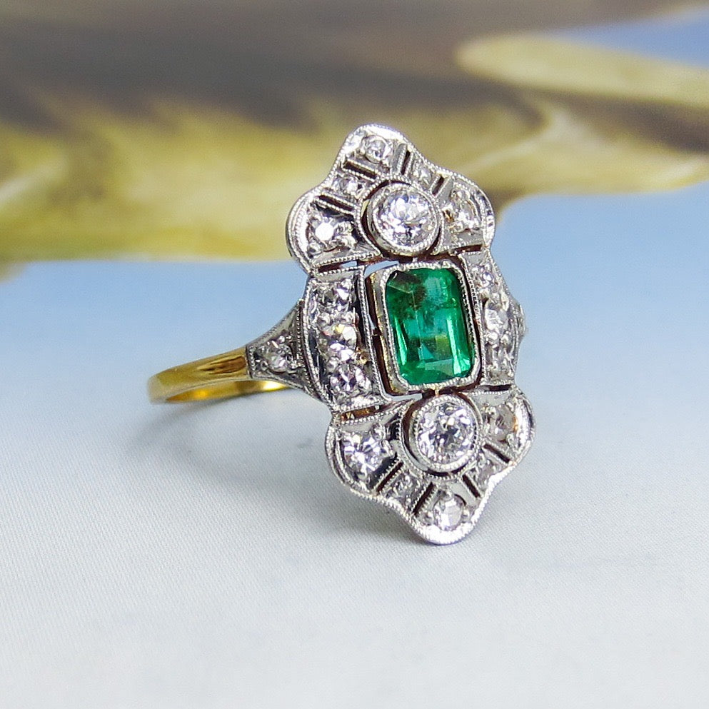 Edwardian Emerald and Diamond Ring 18k/Plat c. 1910