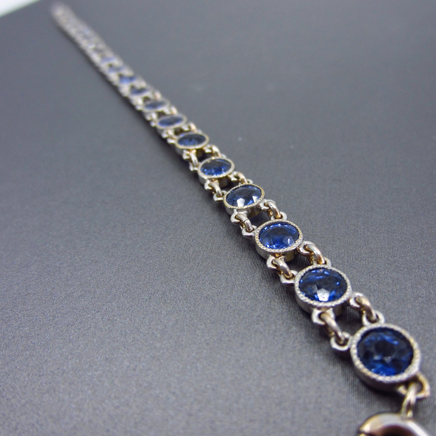 SOLD--Edwardian Bezel Set Sapphire Line Bracelet 14k c. 1910