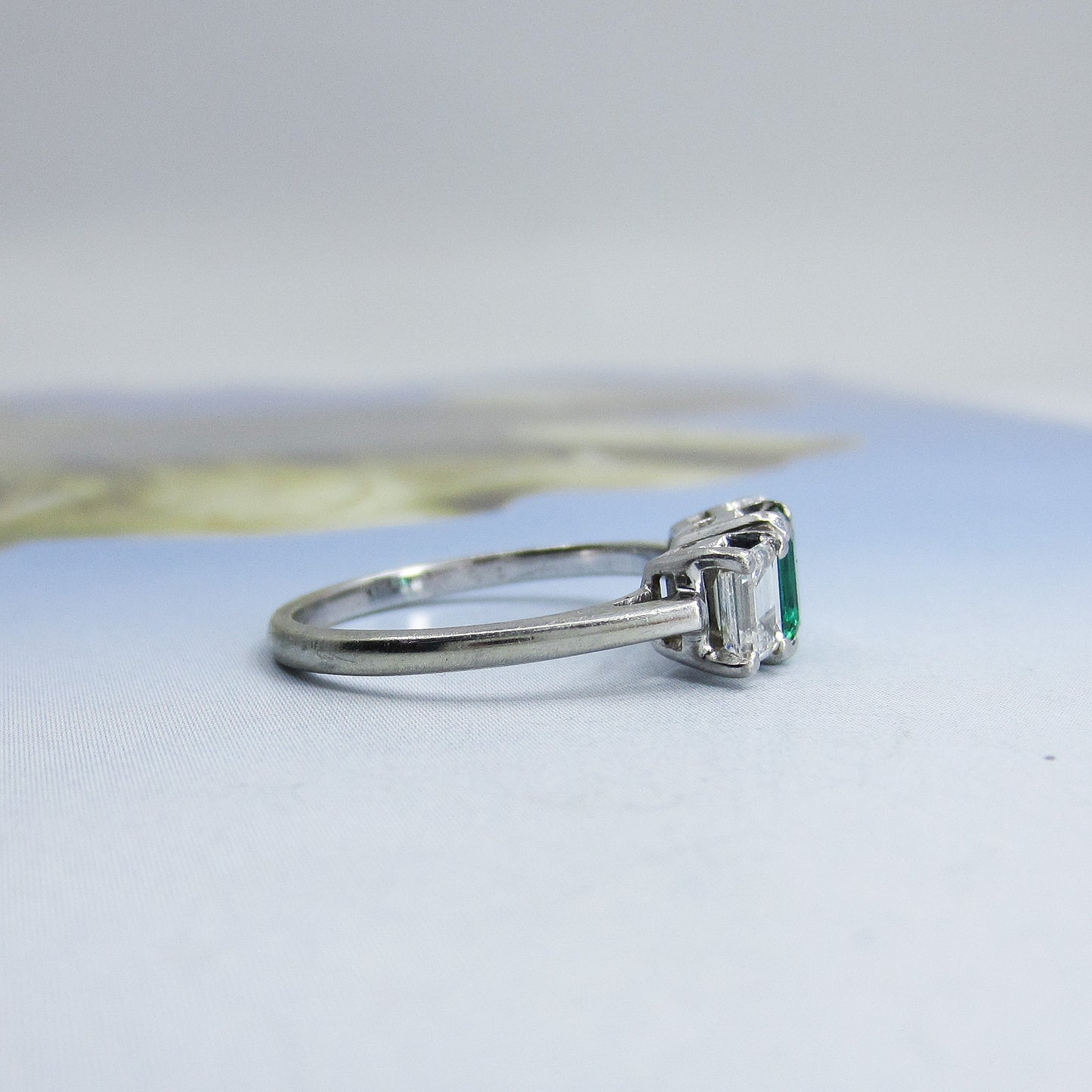 SOLD Vintage Mid-Century Emerald and Diamond Ring 18k/Plat c. 1950