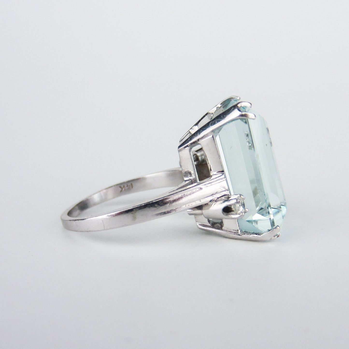 SOLD--Vintage Aquamarine and Diamond Ring 14k c. 1960