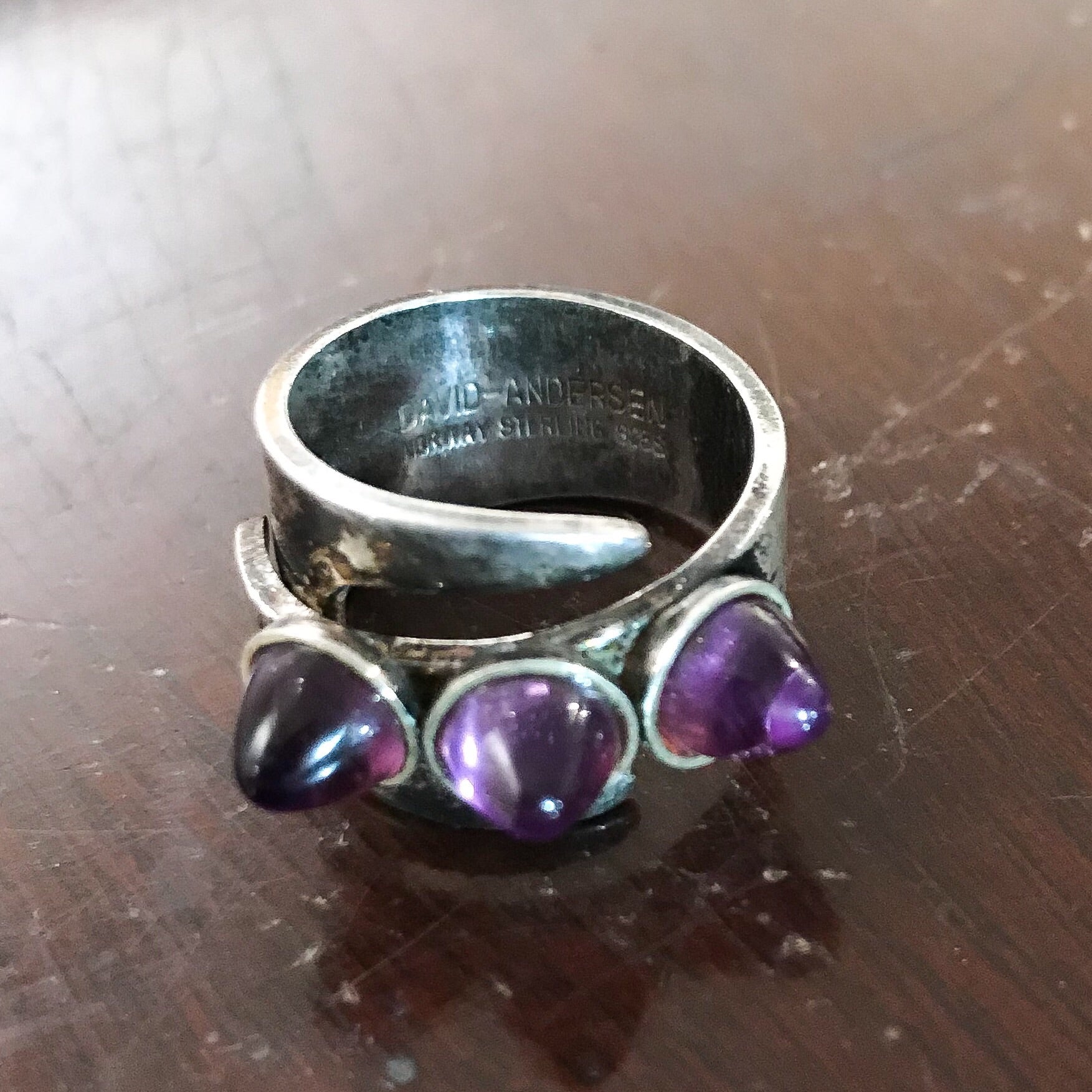 Modernist good Sterling Silver Ring Cabochon Amethyst Floral Size 7 3/4