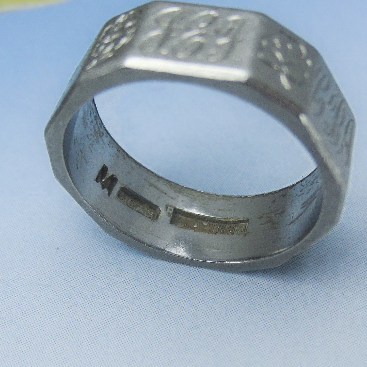 Edwardian Wide Engraved Band Platinum, size 6.25 c. 1900