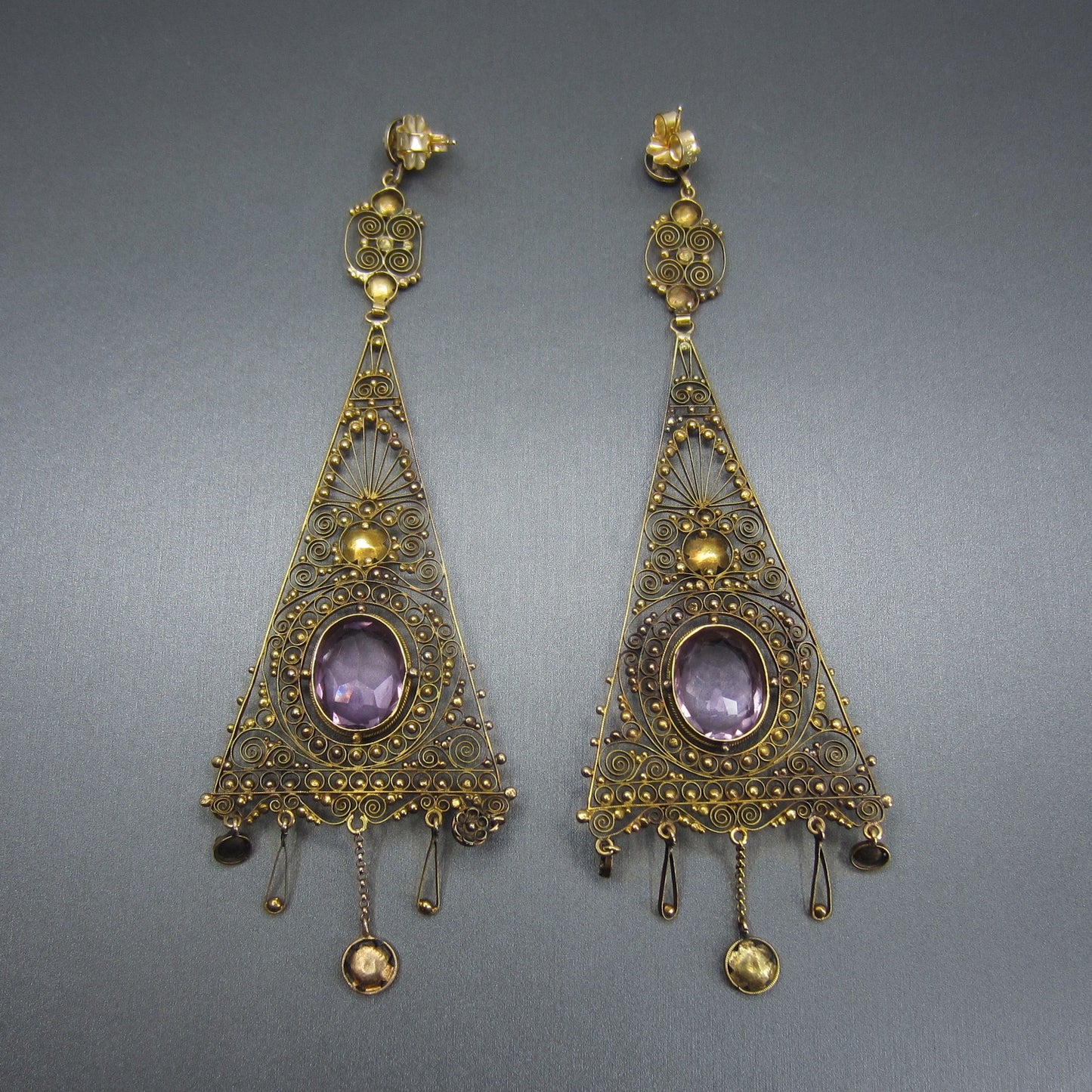 SOLD--Victorian HUGE Amethyst Cannetille Earrings c. 1900