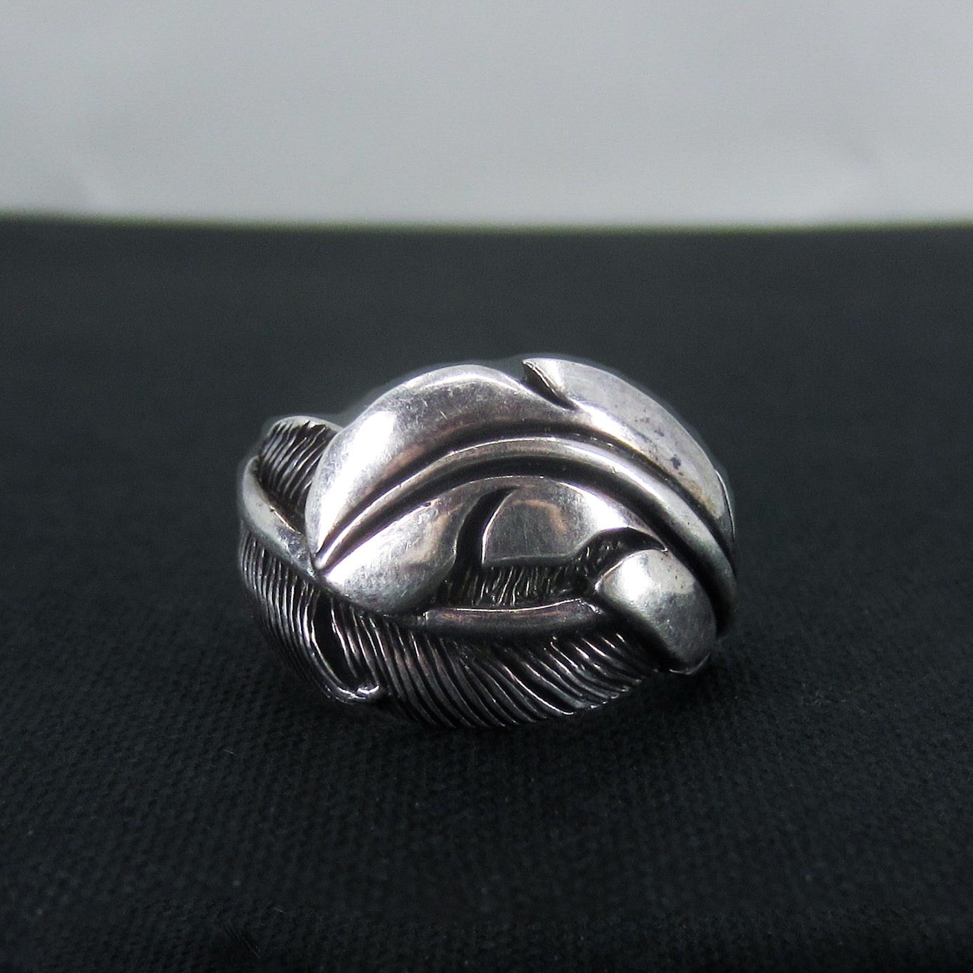 SOLD-Vintage Large Feather Ring Sterling Silver c. 1970