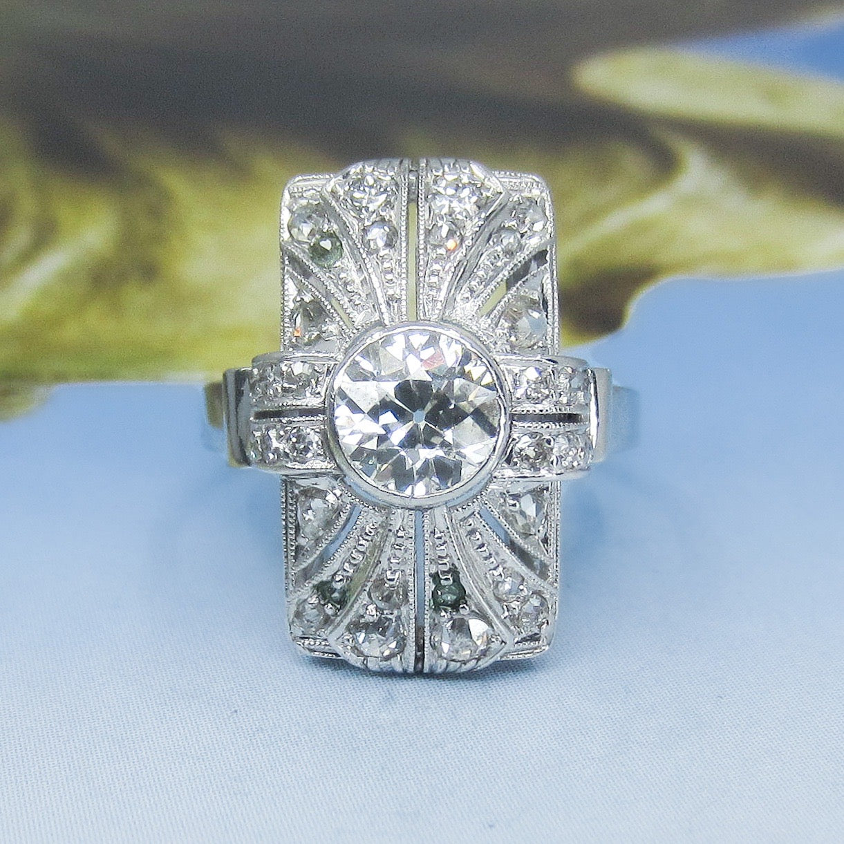 SOLD-Art Deco Bezel Set Old European Diamond .75ct Dinner Ring 14k c. 1930