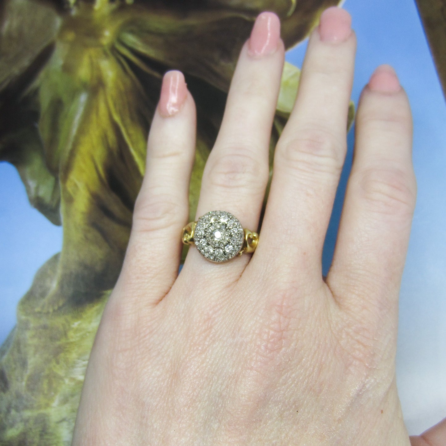 SOLD--Victorian Diamond Cluster Ring Silver/18k c. 1890