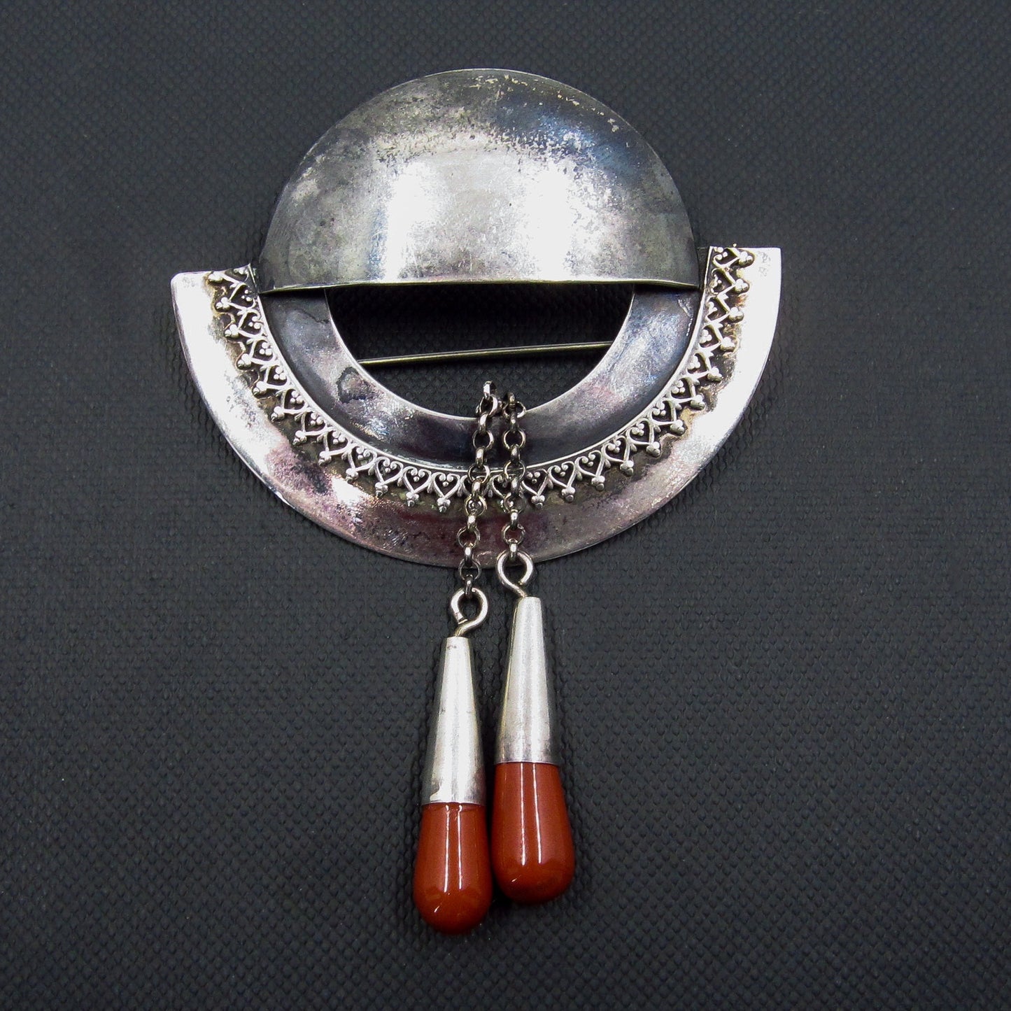 Mid-Century Jasper Drop Brooch Sterling c. 1970