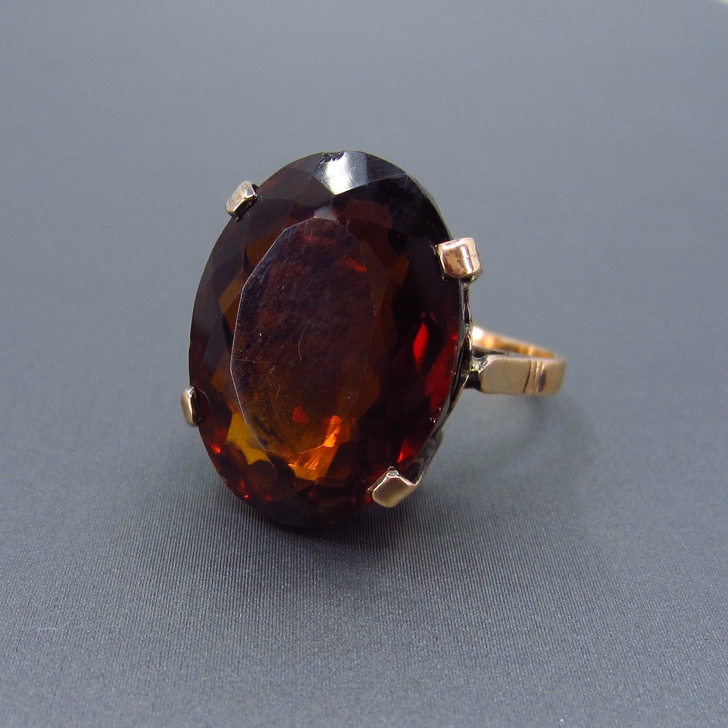 SOLD—Retro Huge Oval Garnet Cocktail Ring 14k c. 1940