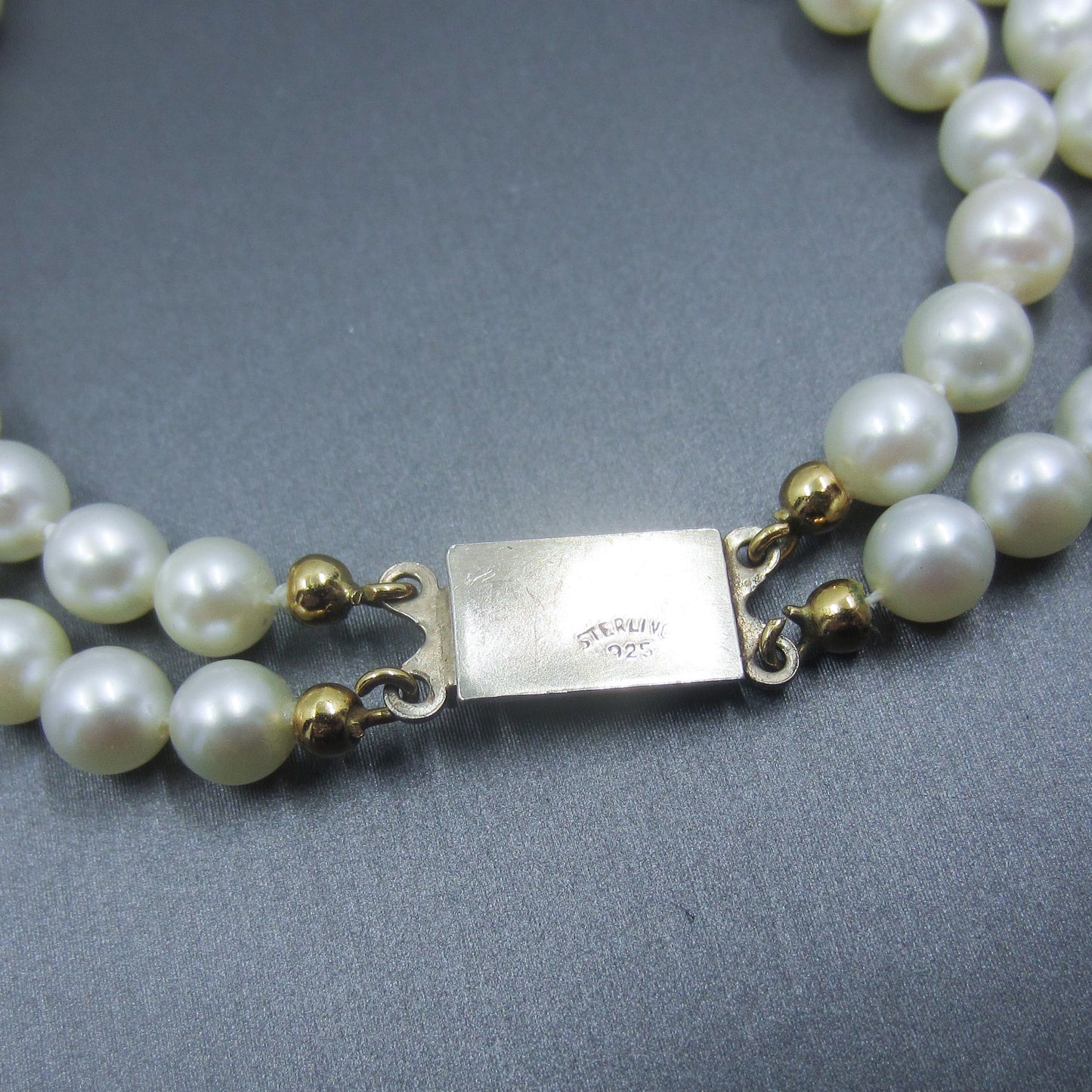 SOLD Mid-Century Double Strand Pearl Necklace Sterling c. 1940