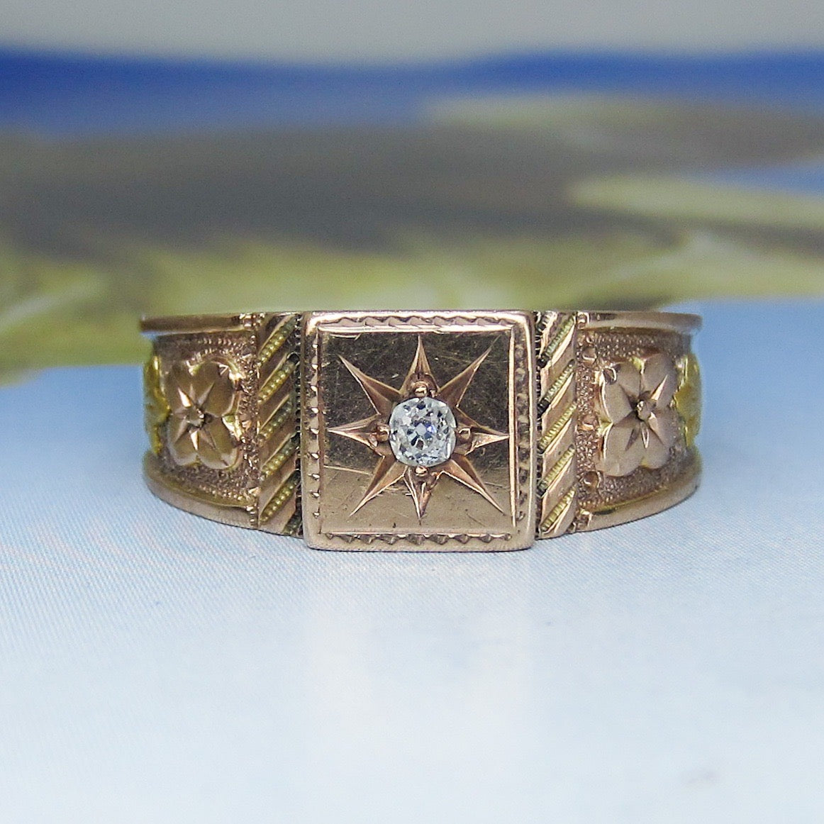 SOLD--Victorian Old Mine Diamond Band 14k c. 1880