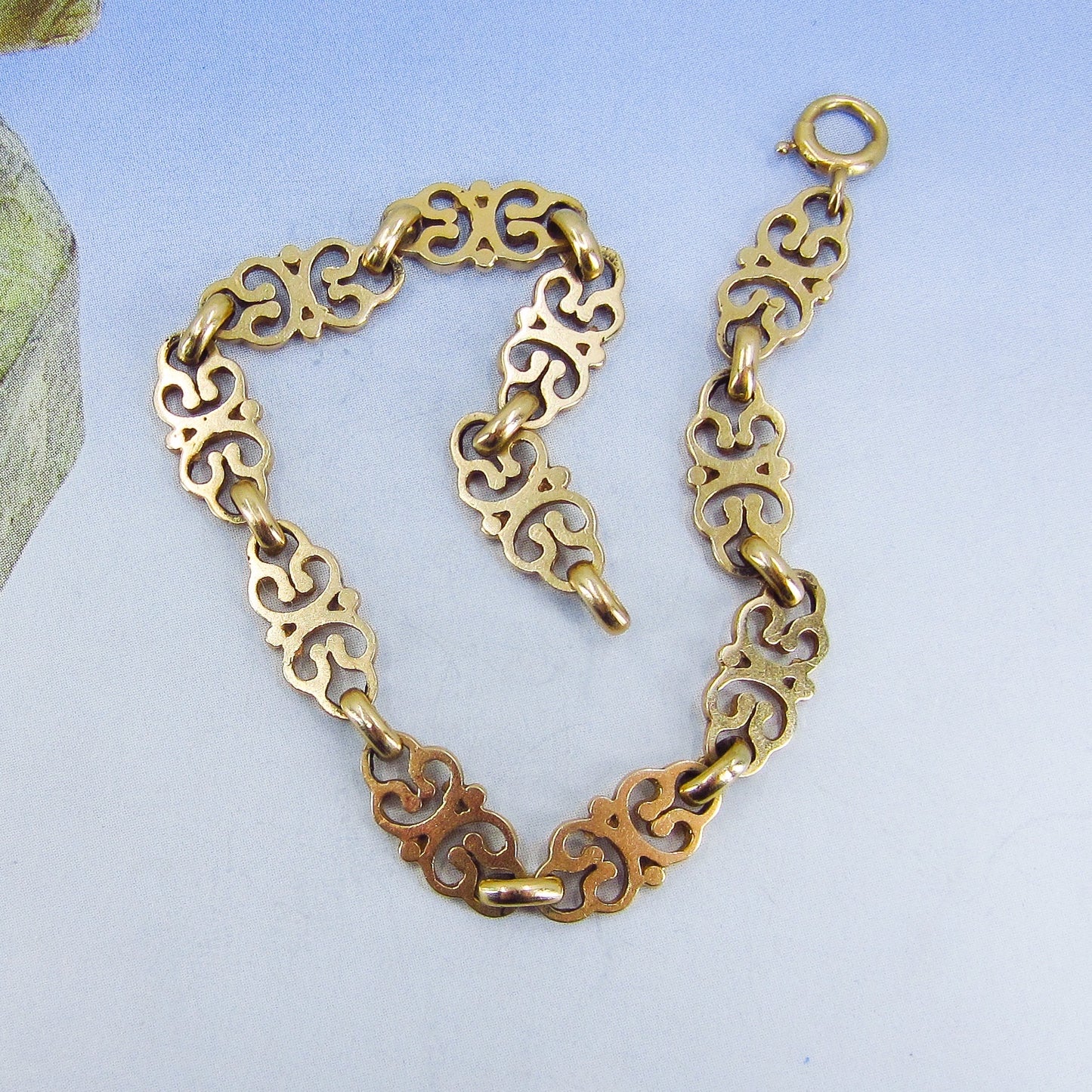 SOLD--Antique Ornate Link Bracelet 14k c. 1930