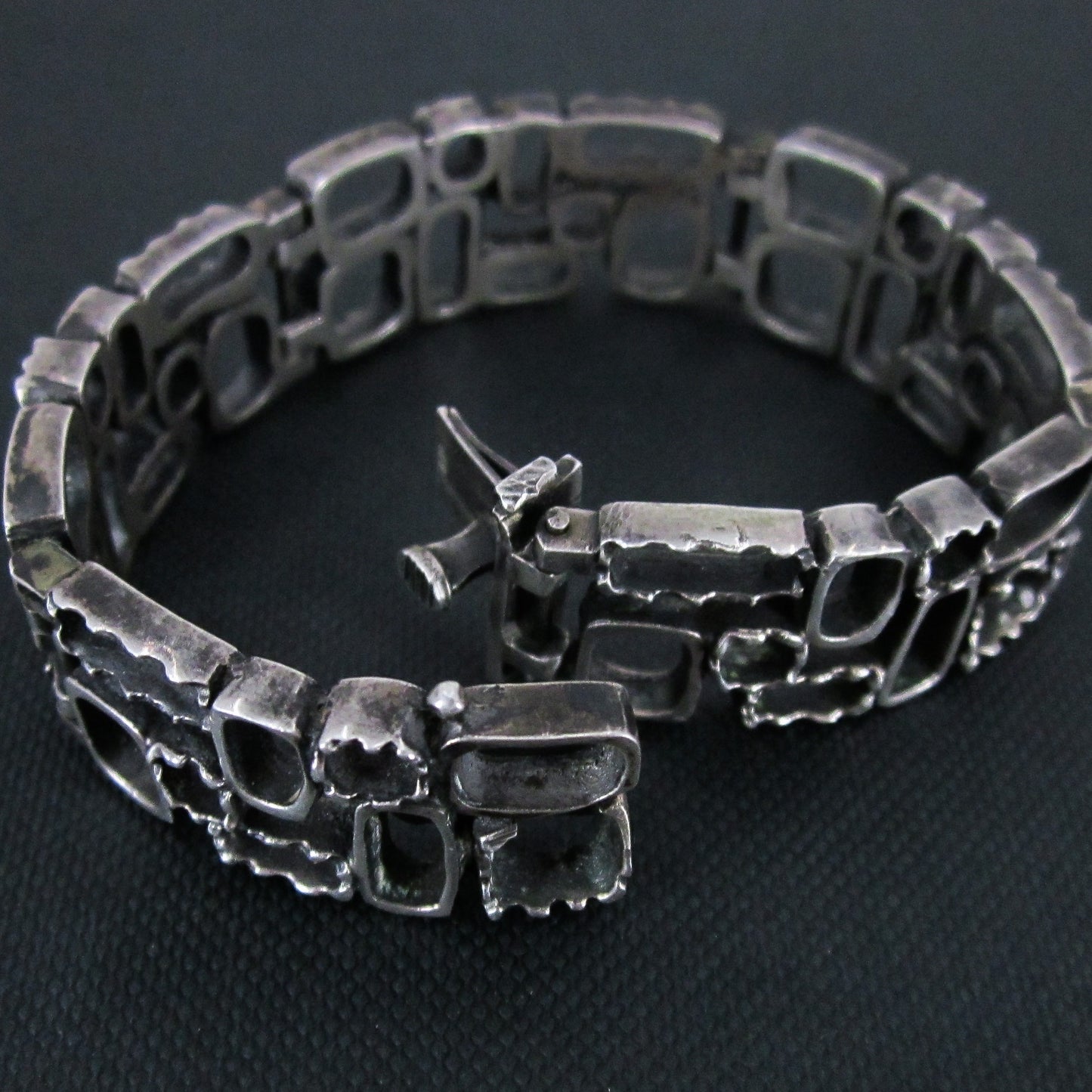Brutalist Textured Rectangles Bracelet 835 Silver c. 1960