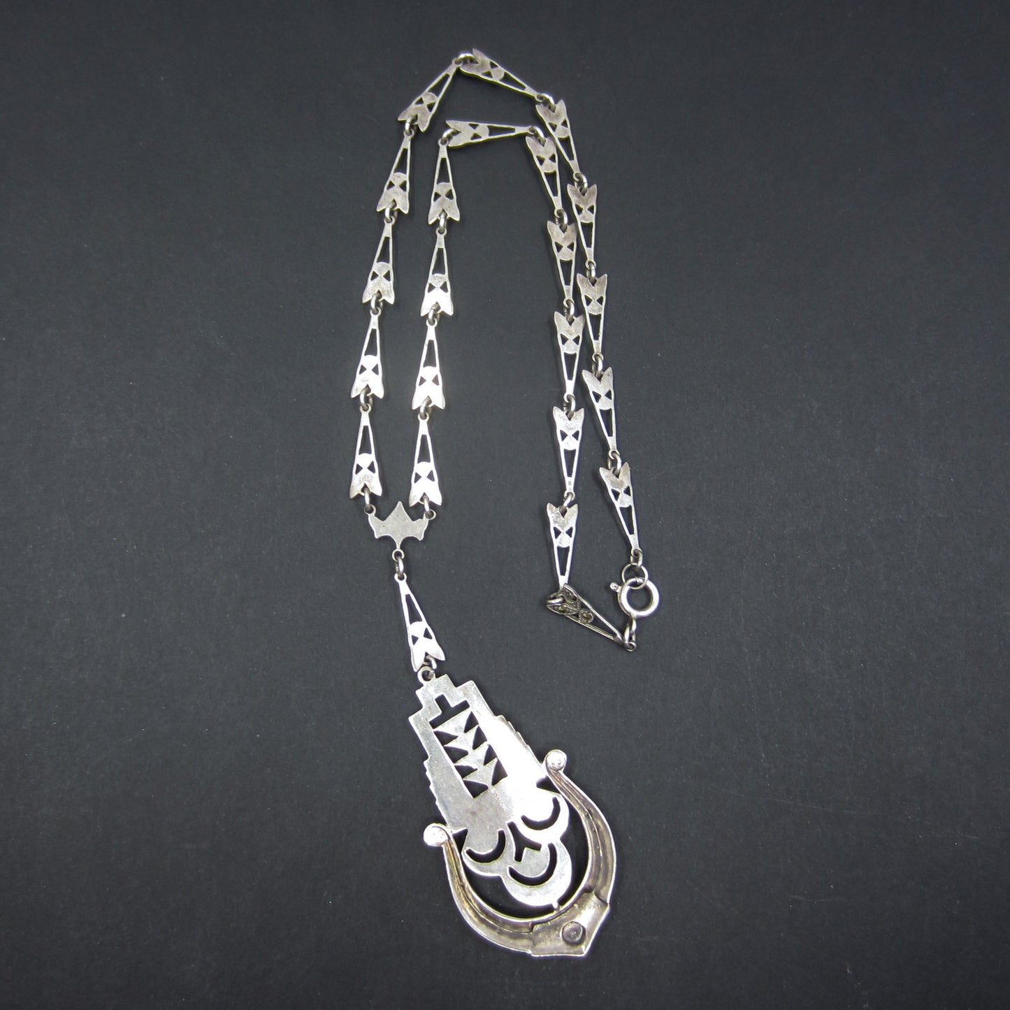 SOLD--Art Deco Marcasite Drop Necklace Sterling Silver c. 1930