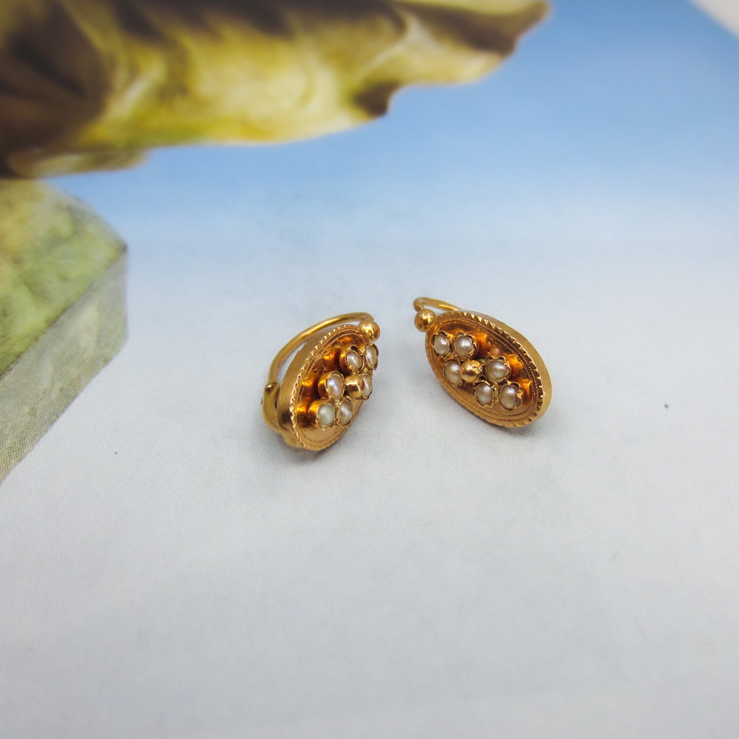 SOLD-Victorian Seed Pearl Earrings 18k, French c. 1890