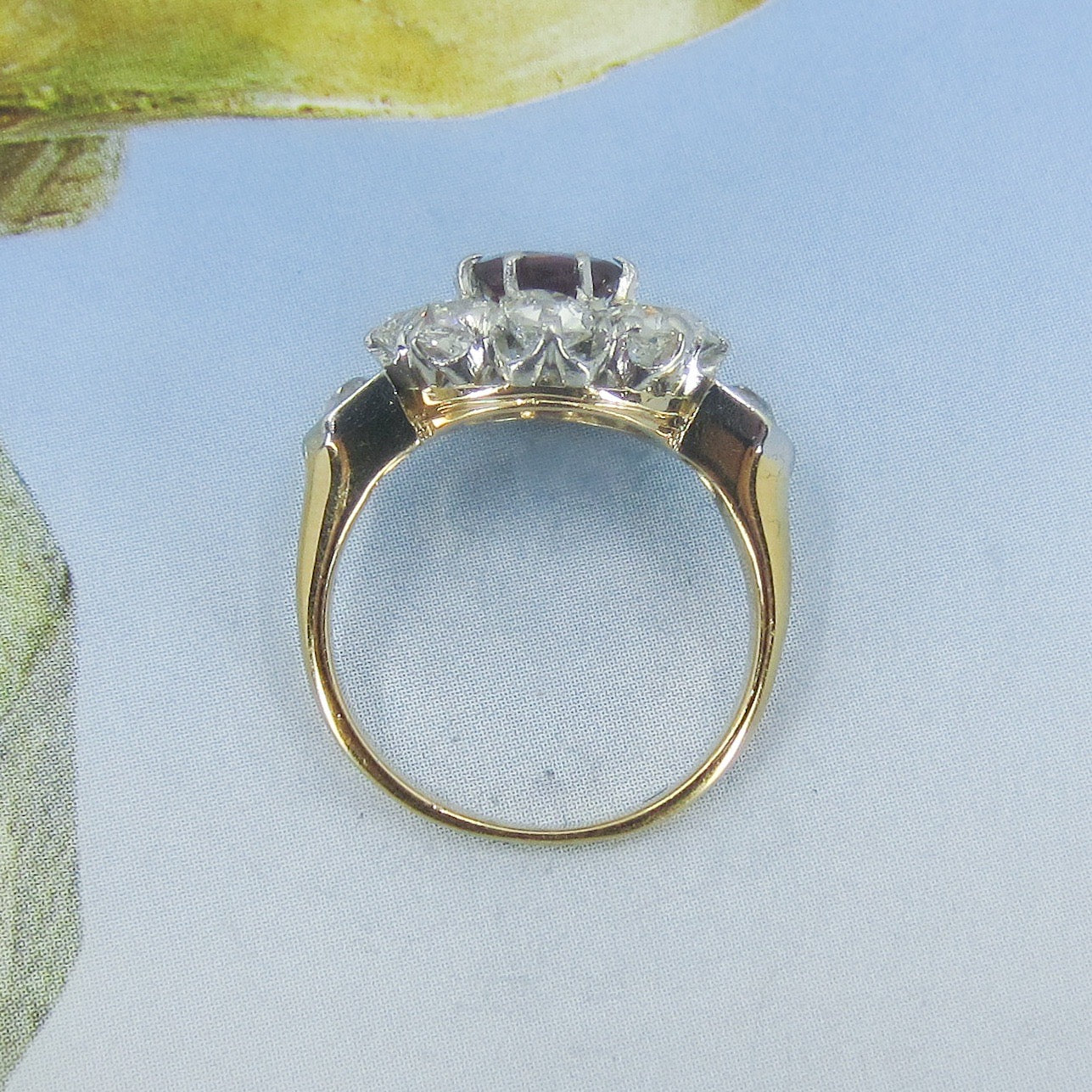 SOLD--Beautiful Edwardian Ruby and Old Mine Diamond Cluster Ring 14k/Plat c. 1900