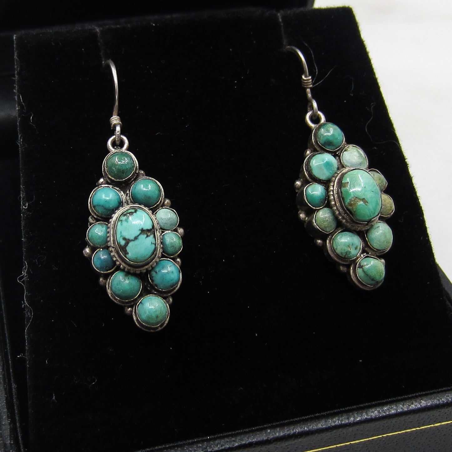 SOLD--Vintage Turquoise Cluster Earrings Sterling c. 1970