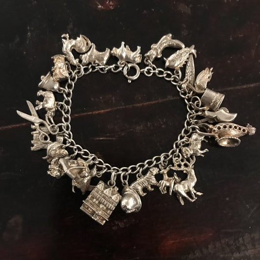 SOLD--Vintage Heavy Animal Charm Bracelet c. 1970