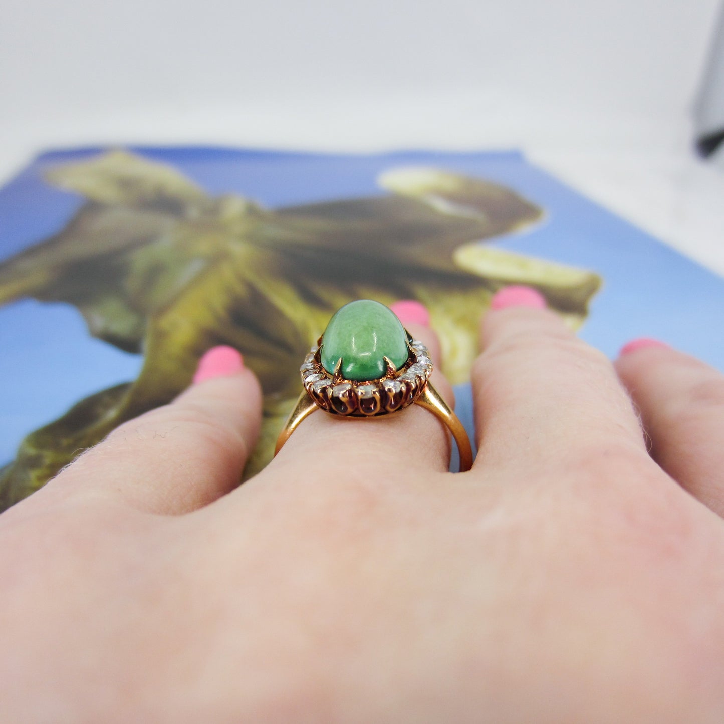 Victorian Turquoise and Rose Cut Diamond Cluster Ring 14k c. 1890