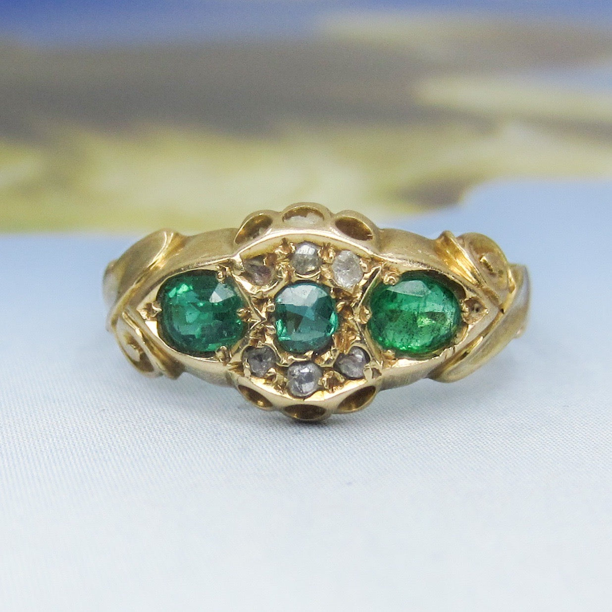 SOLD-Victorian Diamond and Emerald Ring 18k, British c. 1880