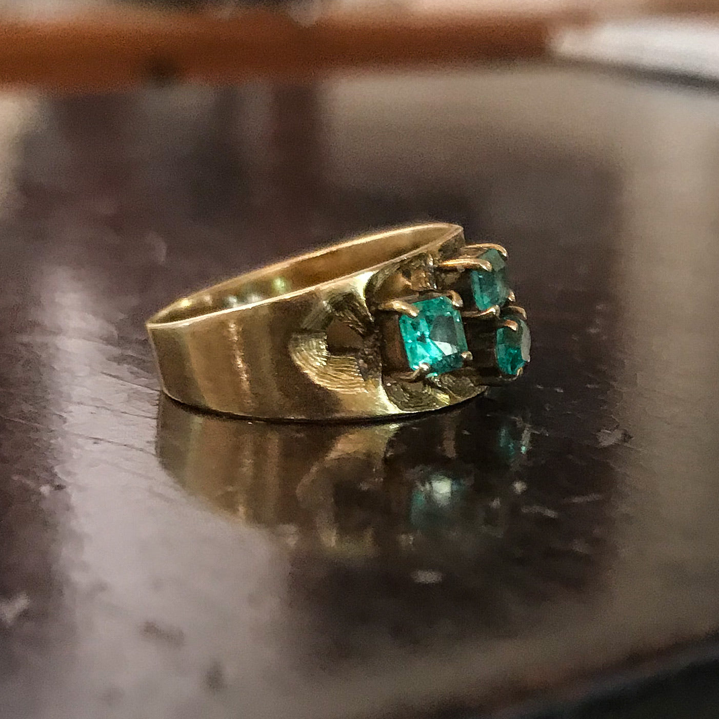 SOLD--Mid-Century Emerald Ring 18k c. 1960