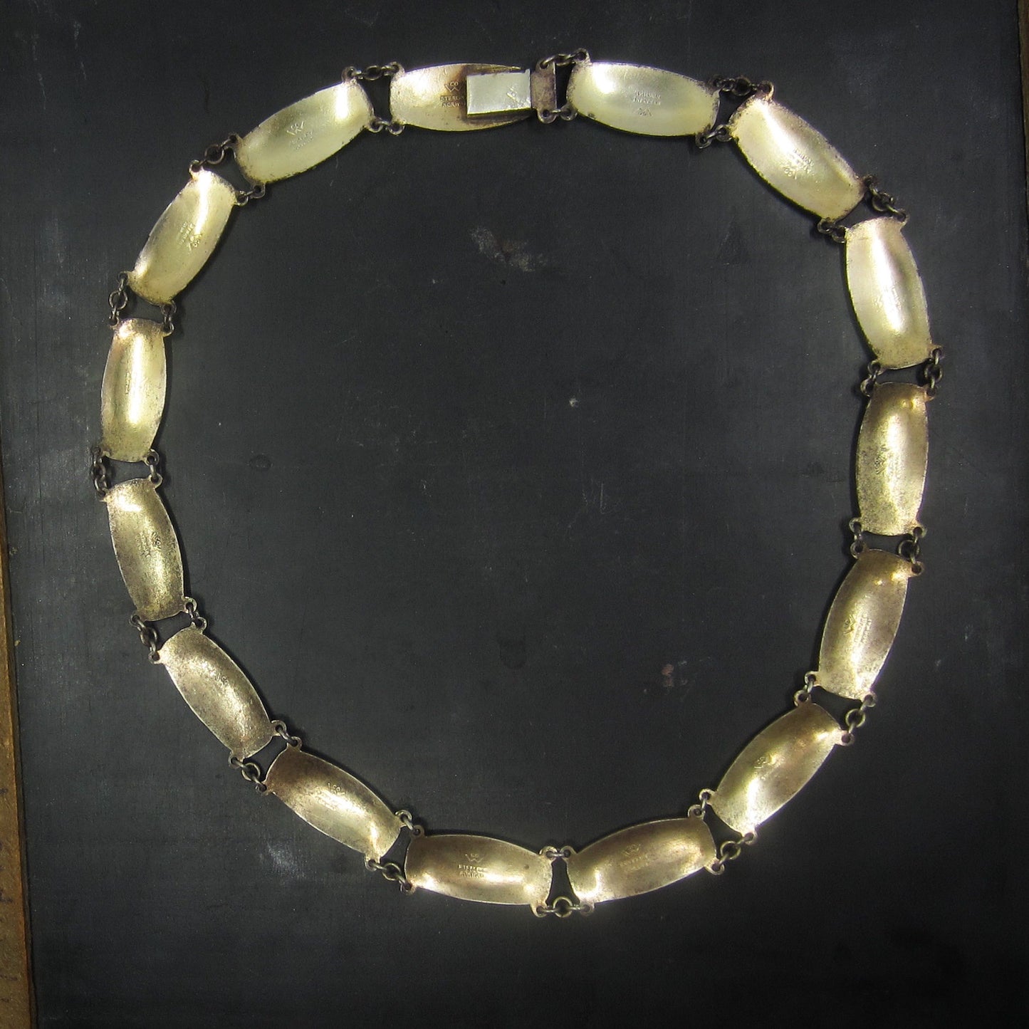 SOLD--Mid-Century Yellow Guilloche Enamel Necklace Sterling, Norway c. 1950