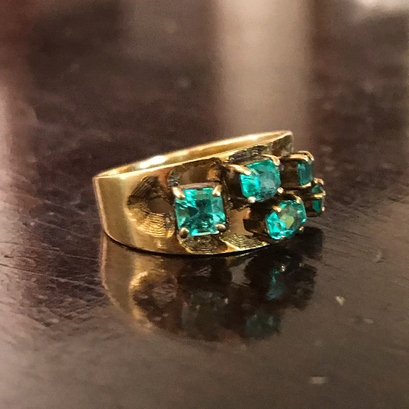 SOLD--Mid-Century Emerald Ring 18k c. 1960