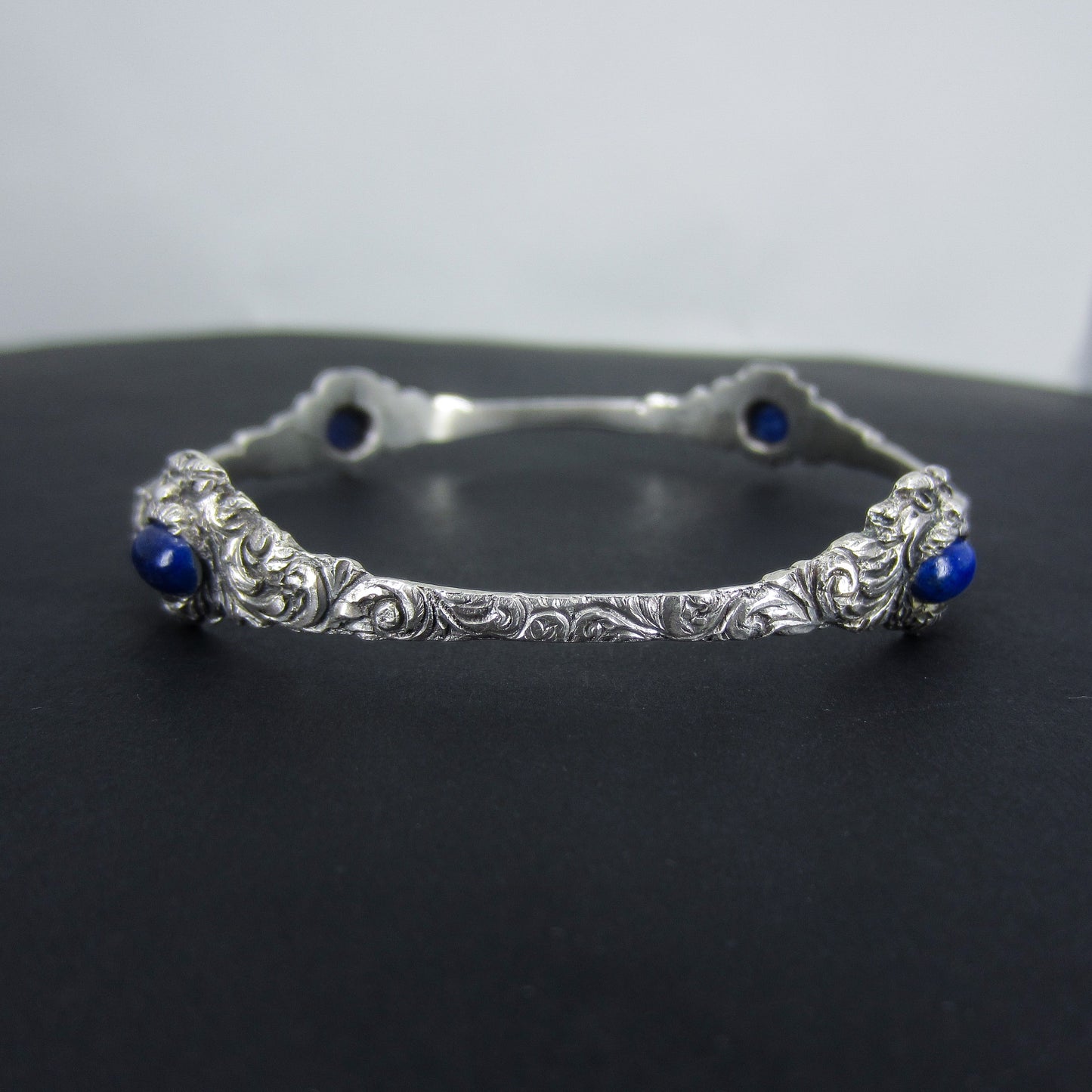 SOLD--Art Deco Lapis Lion Armlet Bracelet Sterling Silver c. 1920