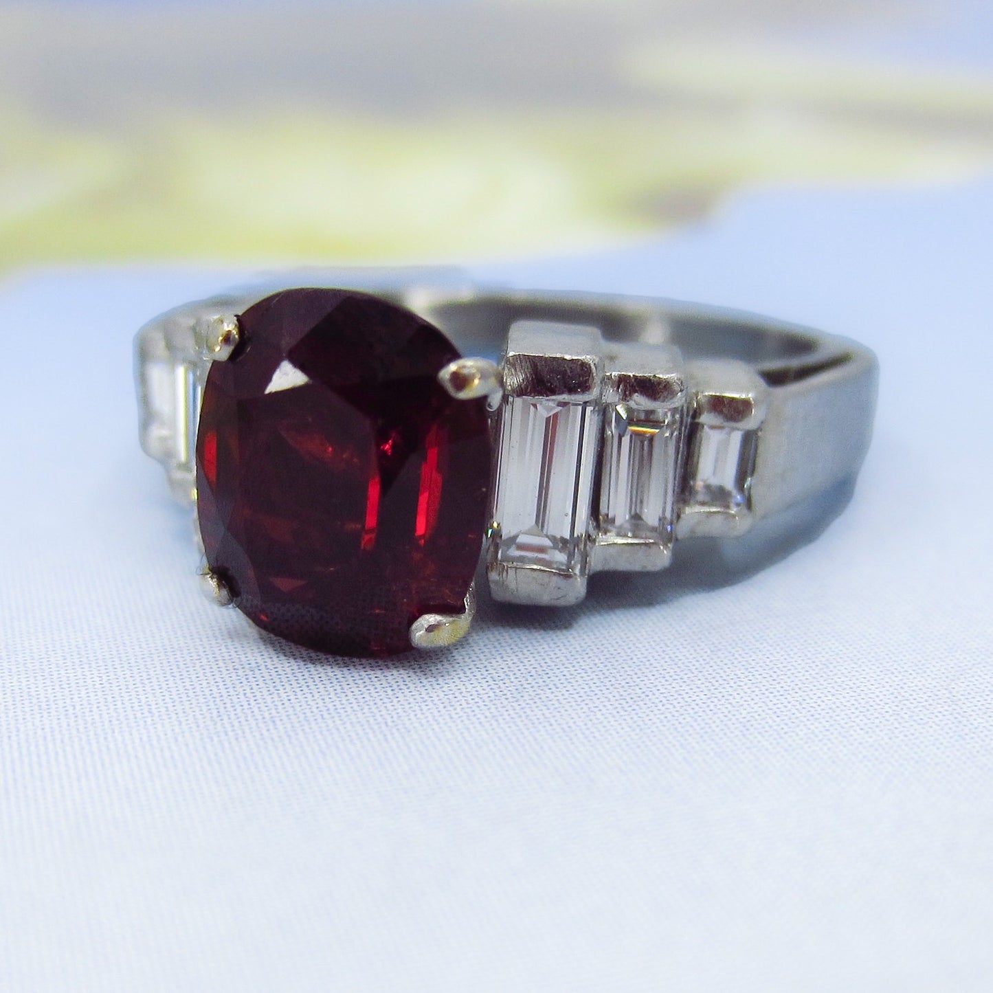 Mid-Century Ruby and Diamond Ring Platinum/18k c. 1950