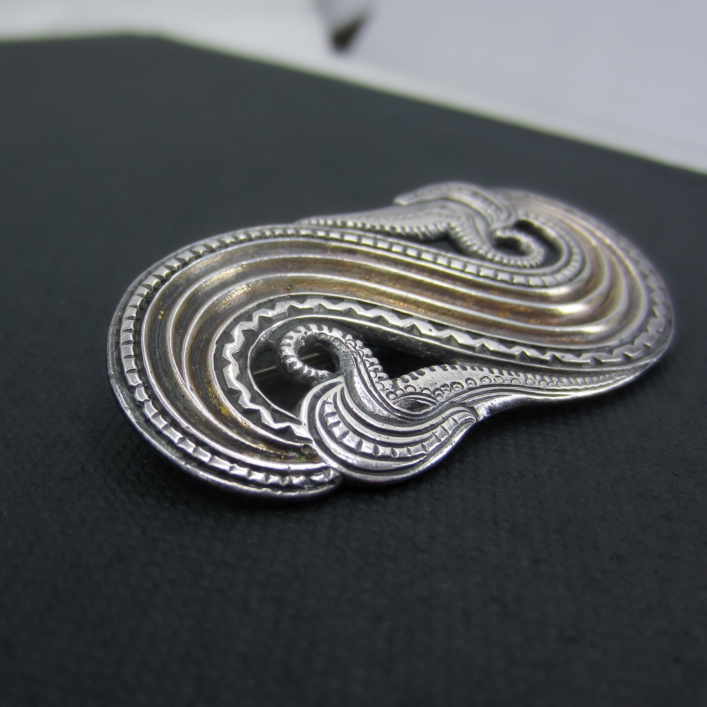 SOLD--Arts & Crafts Dragestil Brooch 850 Silver, Henrik Moller, Norway c. 1900