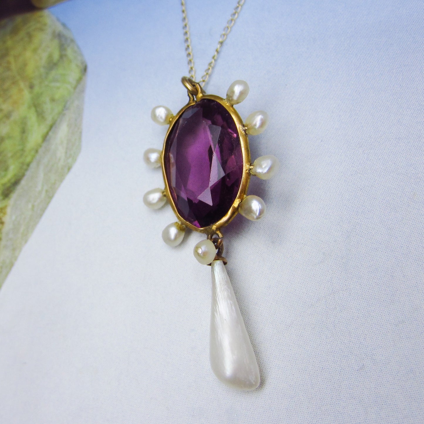 SOLD-Edwardian Amethyst and Pearl Pendant 14k c. 1900