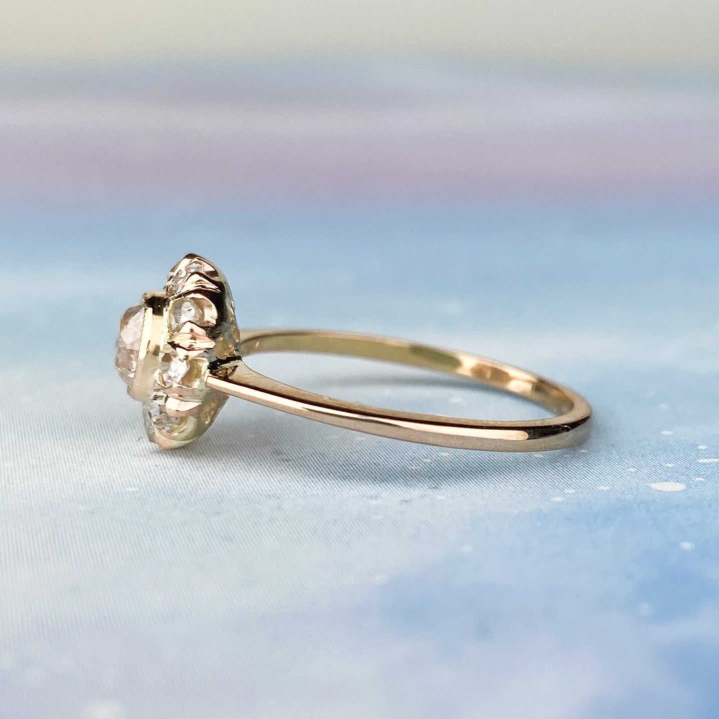 SOLD--Edwardian Old European Diamond Cluster Engagement Ring 14k