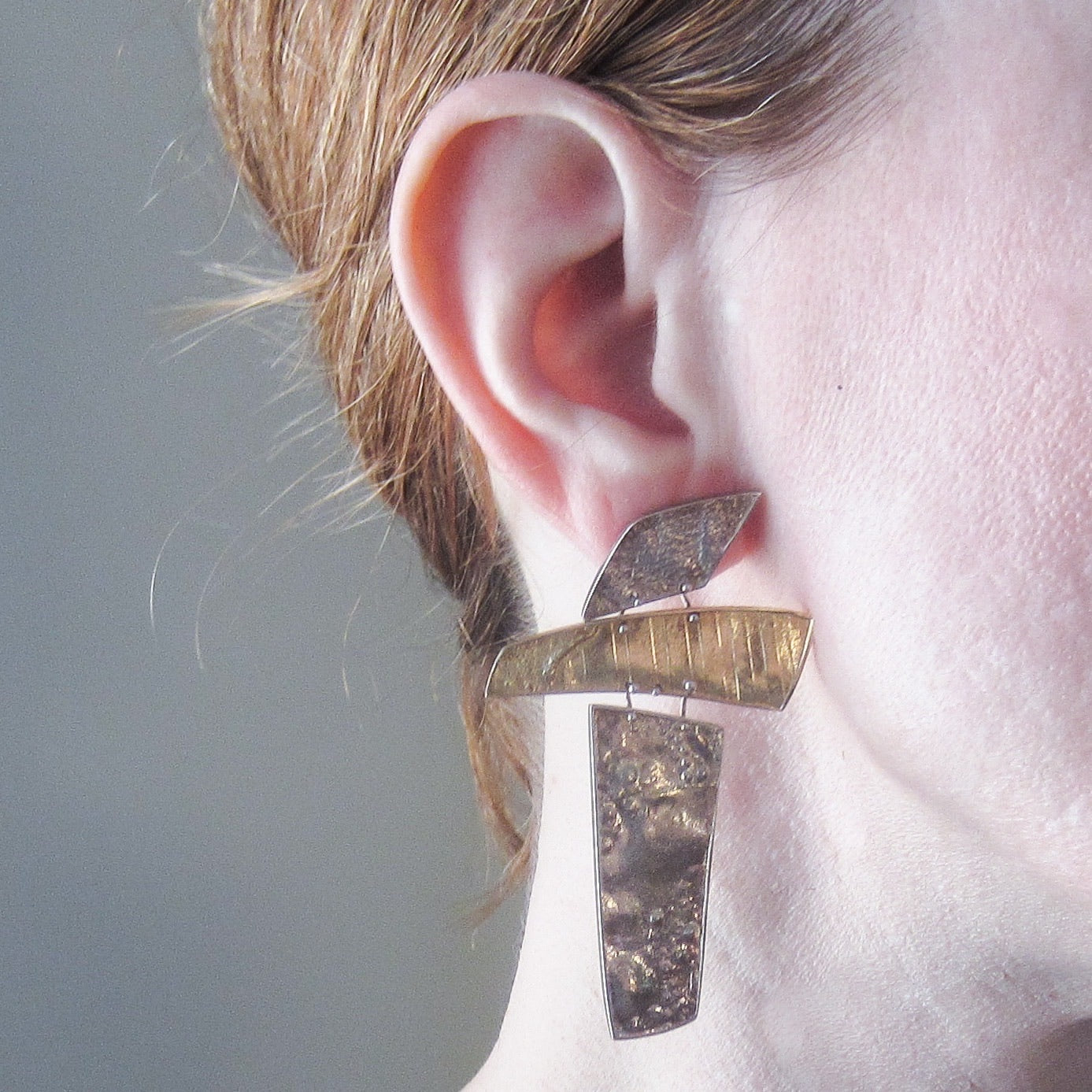 Post-Modern Asymmetrical Earrings 14k/Silver c. 1980