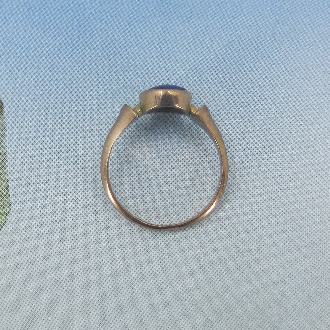 SOLD--Victorian Bezel Set Lapis Ring 9ct, British c. 1894