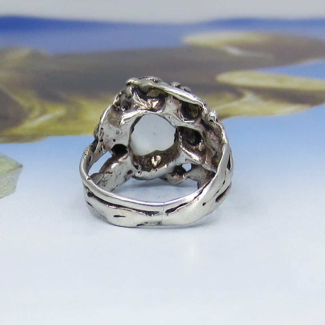 Vintage Brutalist Moonstone Ring Sterling c. 1970