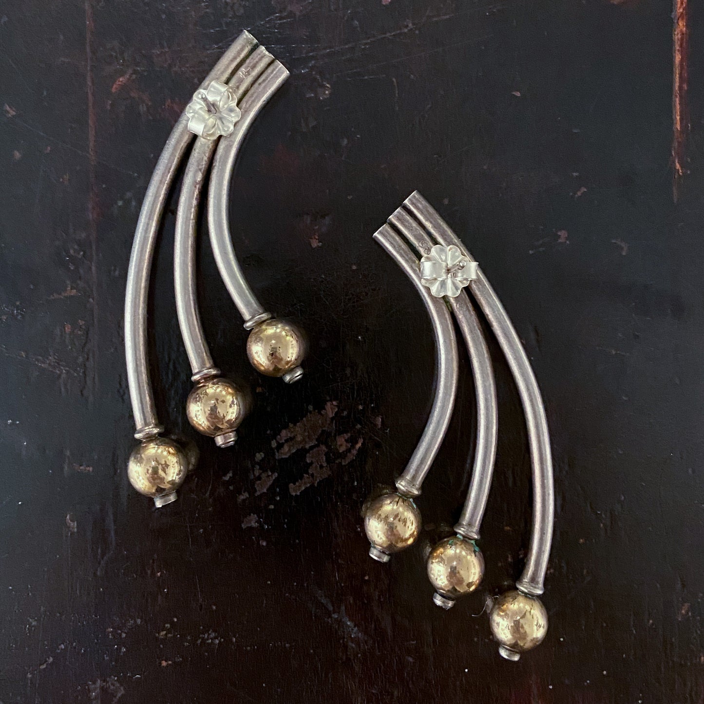 Big Modernist Studio Earrings Sterling/Gold-Fill c. 1970