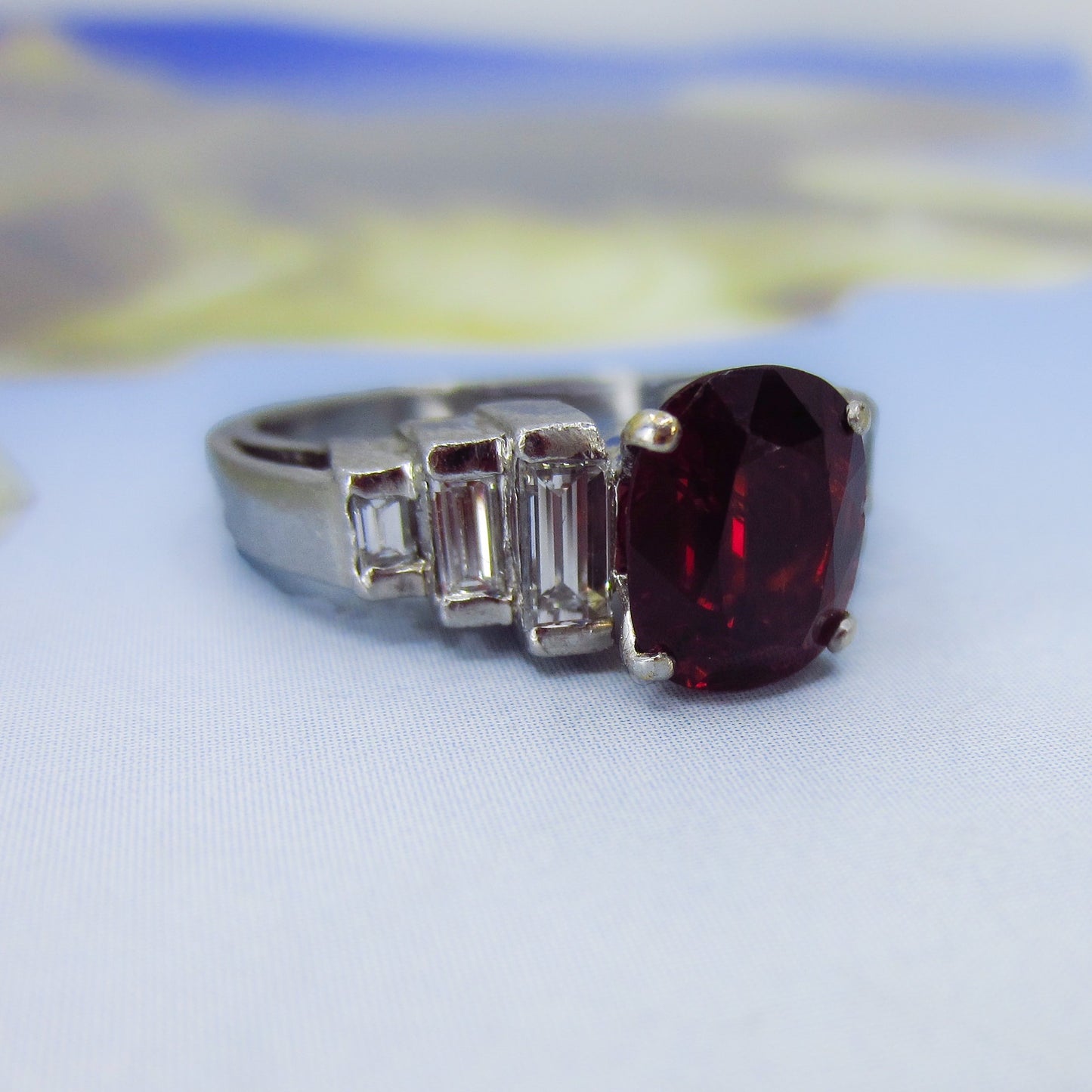 Mid-Century Ruby and Diamond Ring Platinum/18k c. 1950