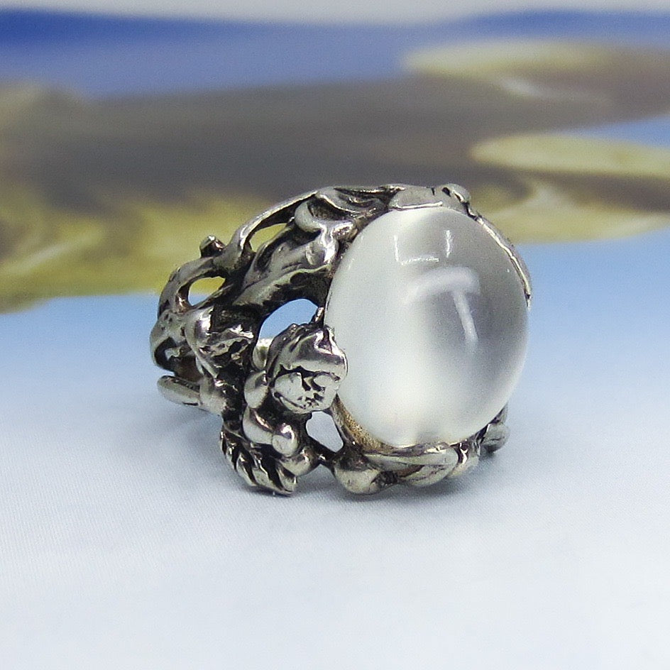 Vintage Brutalist Moonstone Ring Sterling c. 1970