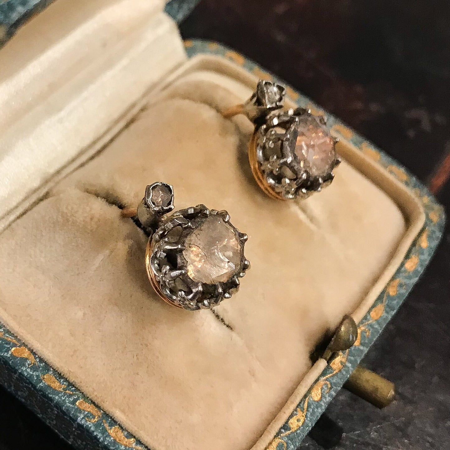 Antique Rose Cut Diamond Earrings Silver/Platinum/14k