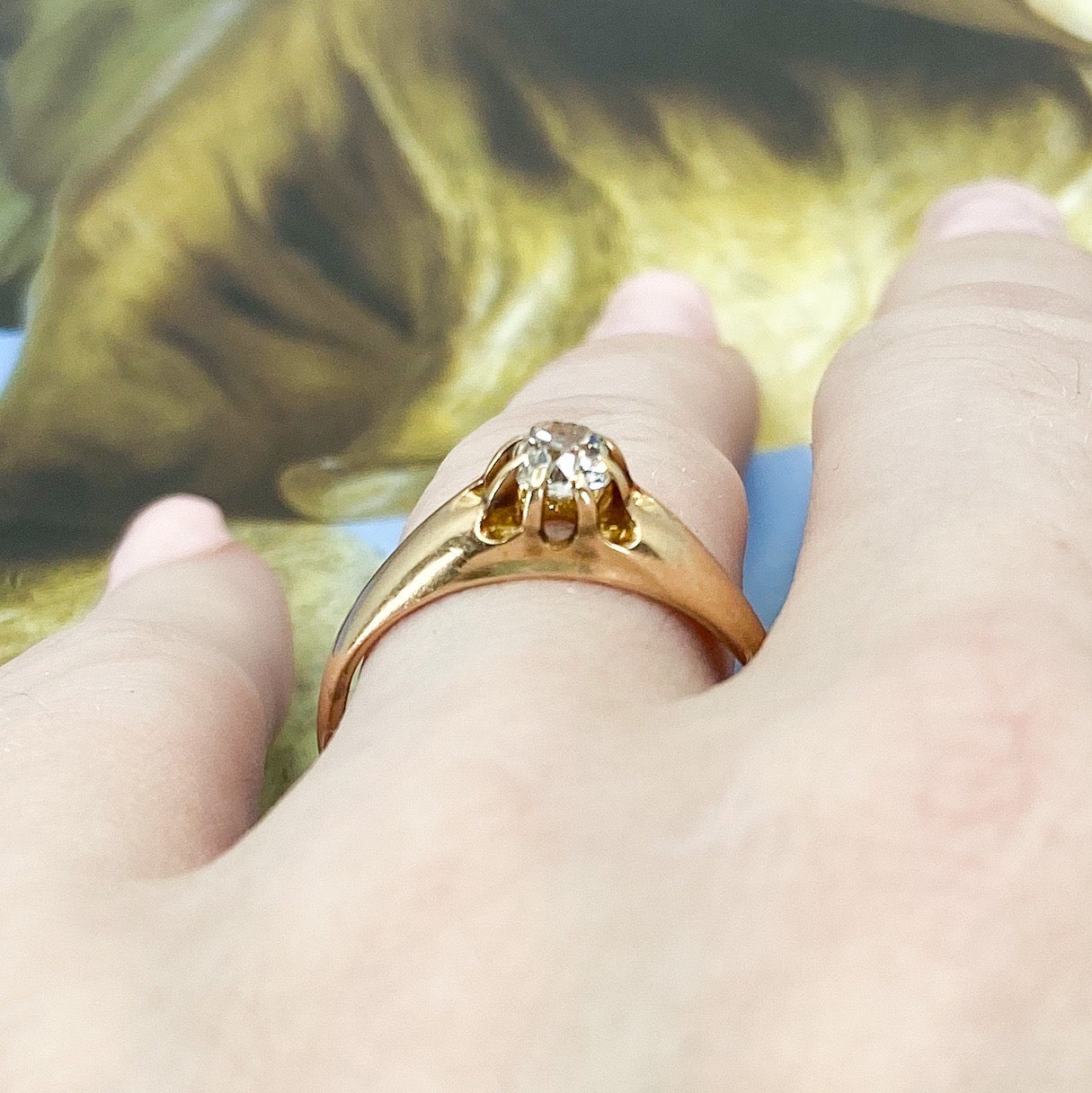 Victorian Old Mine Diamond Solitaire Ring 14k c. 1880