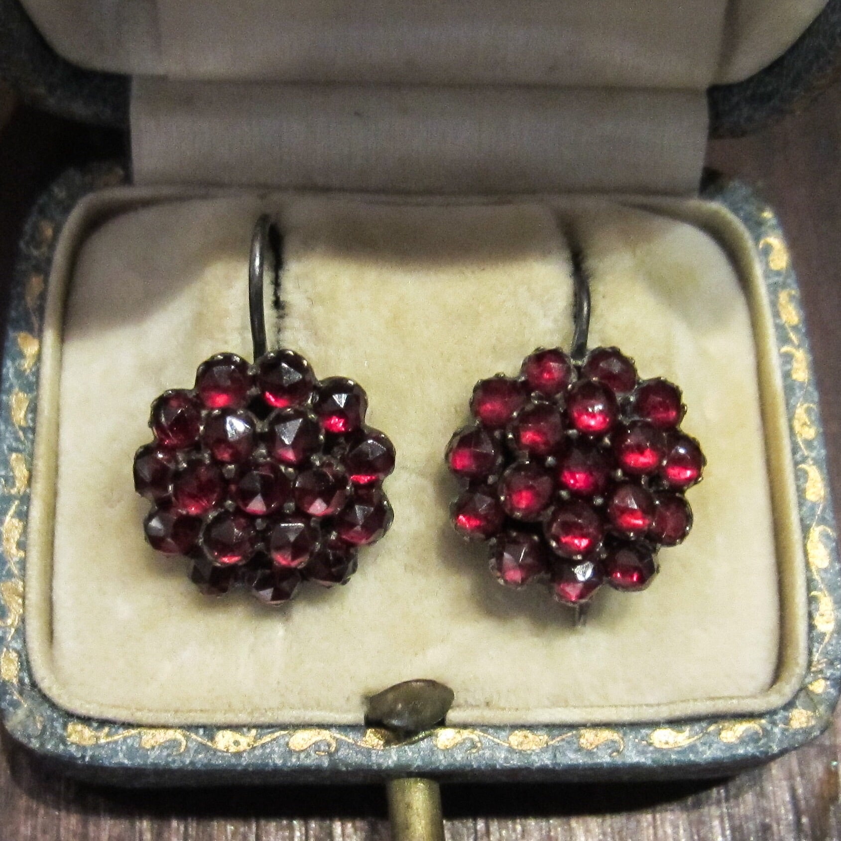 SOLD-Victorian Bohemian Garnet Cluster Earrings Silver C. 1890 – Bavier ...