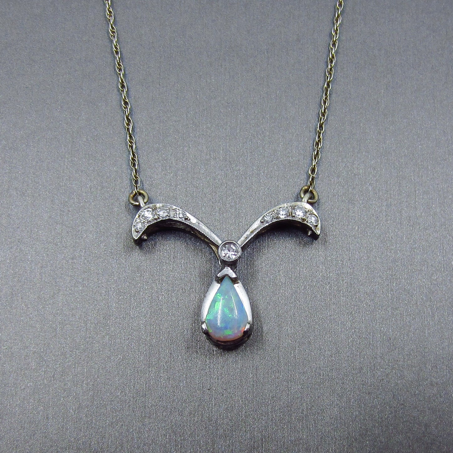 SOLD--MidCentury Opal and Diamond Convertible Necklace 14k c. 1950