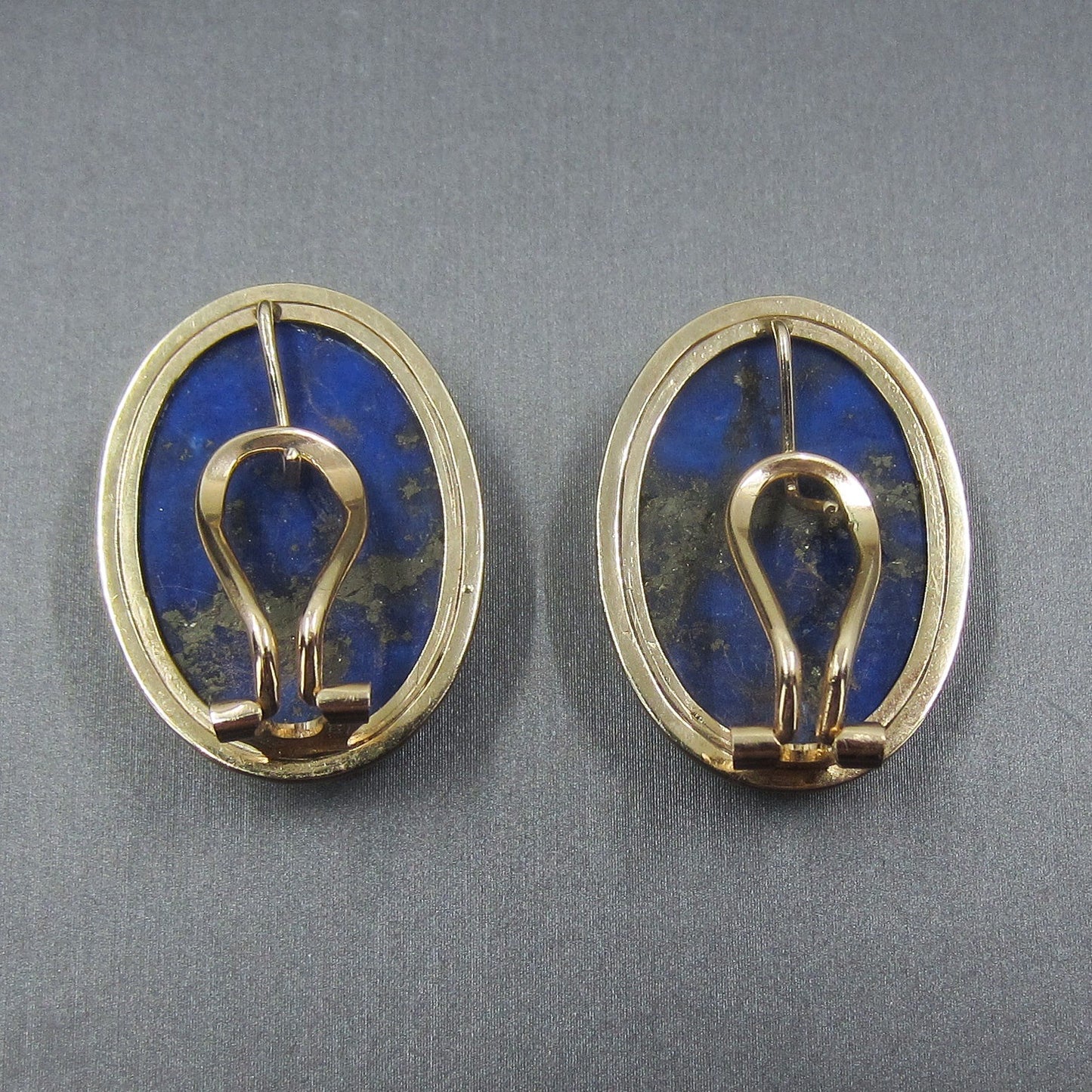 Large Mid-Century Lapis Earrings 14k c. 1960