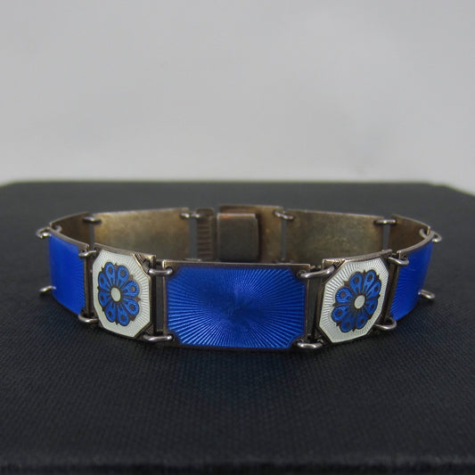 MidCentury David Andersen Blue Enamel Bracelet Gilt Sterling, Norway c. 1950