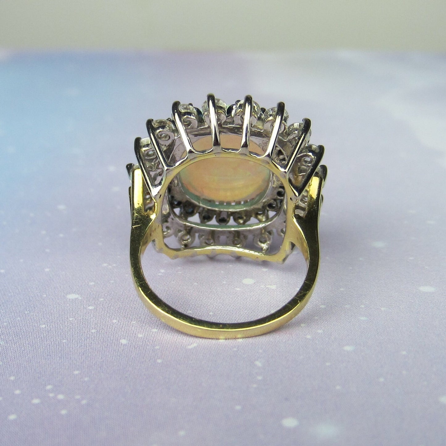 SOLD--Fabulous Mid-Century Opal, Diamond and Sapphire Ring 18k c. 1960